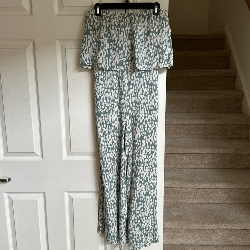 L space strapless pant romper. The pants hit mid shin on me (I am 5’10’’)